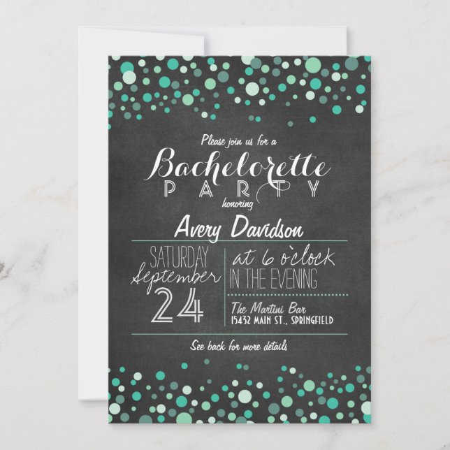 Invitación Partido de Bachelorette de Chalkboard Verde verde  (Anverso)