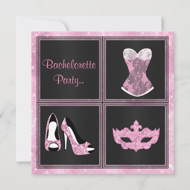 Invitación PARTIDO DE BACHELORETTE, personalizado rosa de Cor (Anverso)