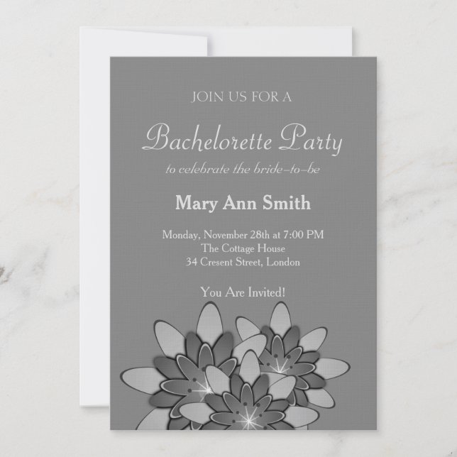 Invitación Partido de bachiller en Lotus Floral gris negro y  (Anverso)