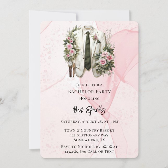 Invitación Partido de bachillerato de tinta de alcohol rosa (Anverso)