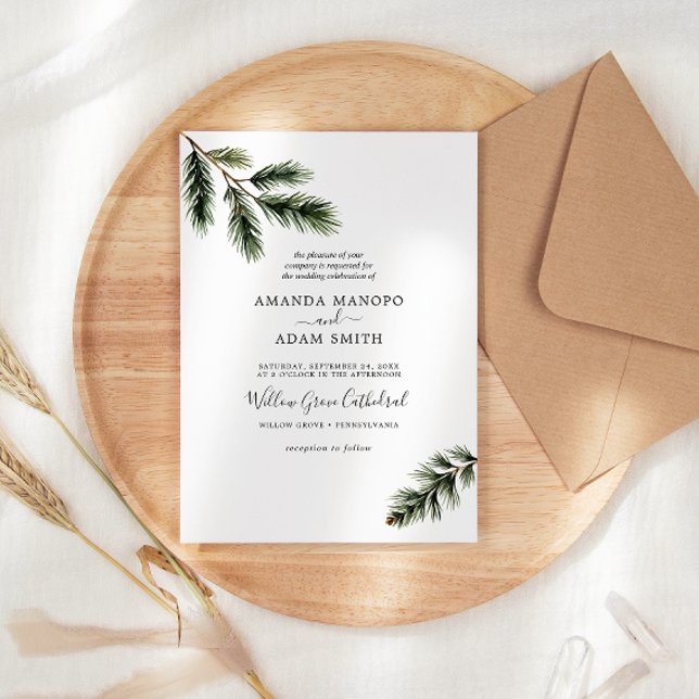 Invitación Partido de Boda de Sucursal de Pino Acuarela (Subido por el creador)