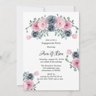 Invitación Partido de compromiso Arch Pink & Blue Blooms