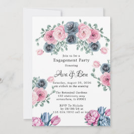 Invitación Partido de compromiso Arch Pink & Blue Blooms