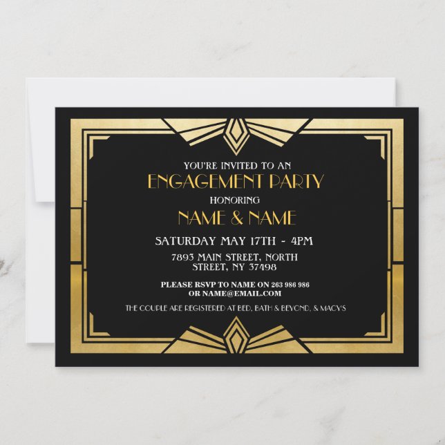 Invitación Partido de compromiso Art Decó de los años 20 invi (Anverso)