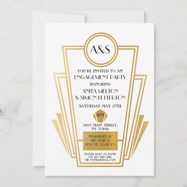 Invitación Partido de compromiso Art Decó de los años 20 invi (Anverso)