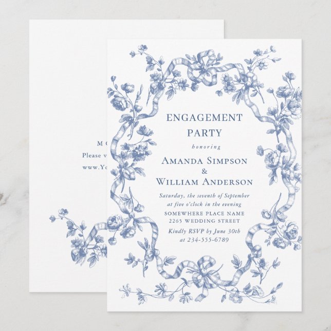 Invitación PARTIDO DE COMPROMISO Azul de Grace Dusty Ornate d (Anverso / Reverso)