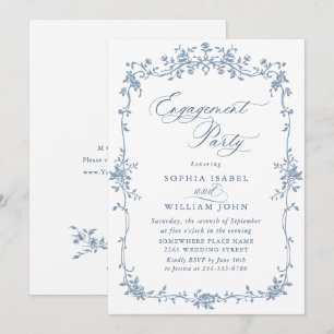 Invitación PARTIDO DE COMPROMISO Azul de Grace Dusty Ornate d
