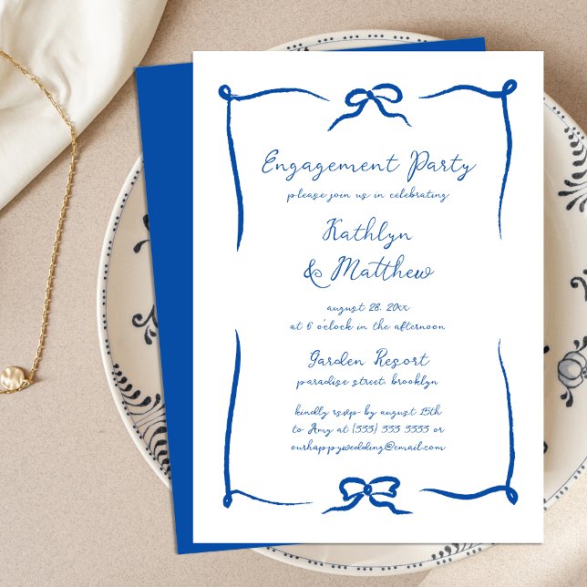 Invitación Partido de compromiso azul francés de cinta de dib (Subido por el creador)