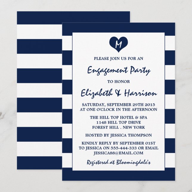 Invitación Partido de compromiso azul y blanco de la Marina d (Anverso / Reverso)
