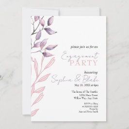 Invitación Partido de compromiso blanco de follaje rosa y púr