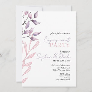 Invitación Partido de compromiso blanco de follaje rosa y púr