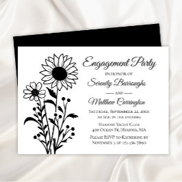 Invitación Partido de compromiso blanco negro de girasol flor