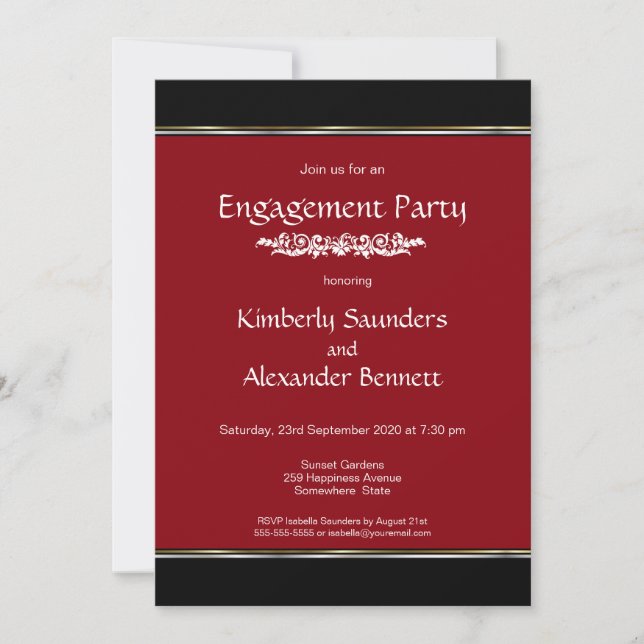 Invitación Partido de Compromiso Blanco Negro y Rojo Moderno (Anverso)