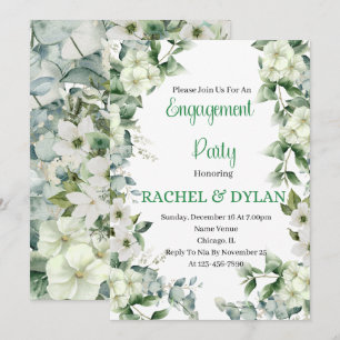 Invitación Partido de compromiso, blanco, verde, floral de fl