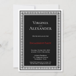Invitación Partido de compromiso blanco y negro de borde deco