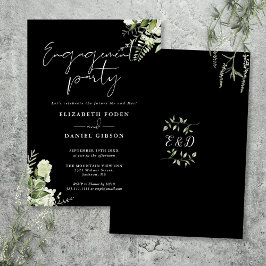 Invitación Partido De Compromiso Blanco Y Negro Floral