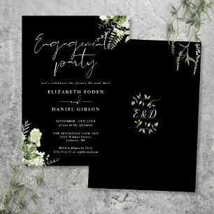 Invitación Partido De Compromiso Blanco Y Negro Floral
