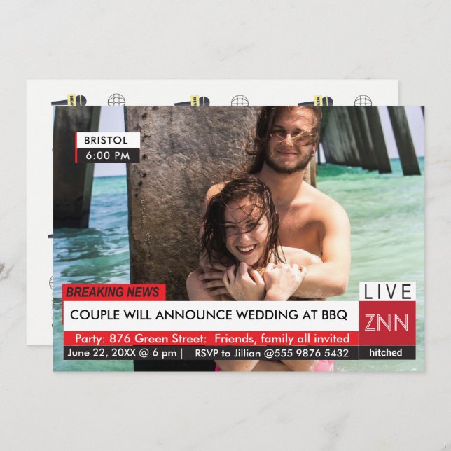 Invitación Partido de compromiso boda BBQ News (Anverso / Reverso)
