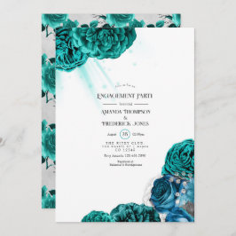 Invitación Partido de compromiso Boda floral verde azulado y 