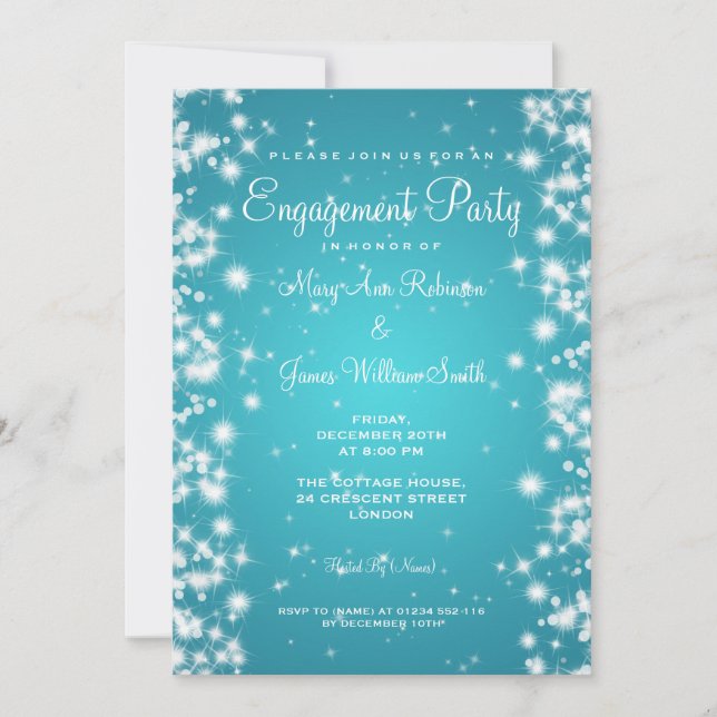 Invitación Partido de compromiso boda Winter Sparkle Turquois (Anverso)