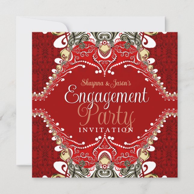 Invitación Partido de Compromiso Bohemio Batik Rojo (Anverso)
