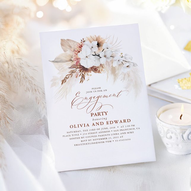 Invitación Partido de Compromiso Boho Botanical Floral Terrac (Boho Floral Engagement Party Invitations)