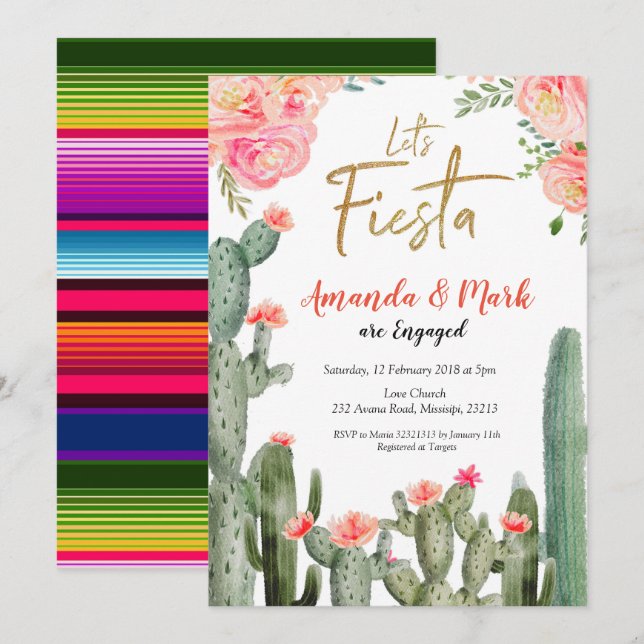 Invitación Partido de compromiso Cactus Fiesta de México (Anverso / Reverso)