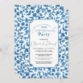 Invitación Partido de compromiso Chintz Blue & White Floral D