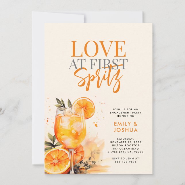 Invitación Partido de compromiso de acuarela Aperol Spritz (Anverso)