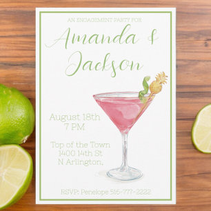 Invitación Partido de compromiso de acuarela Cocktail cosmopo