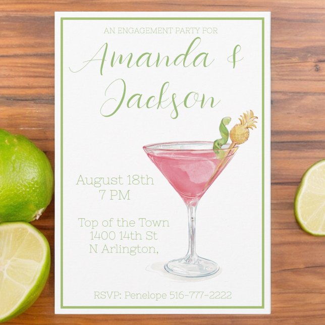 Invitación Partido de compromiso de acuarela Cocktail cosmopo (Subido por el creador)