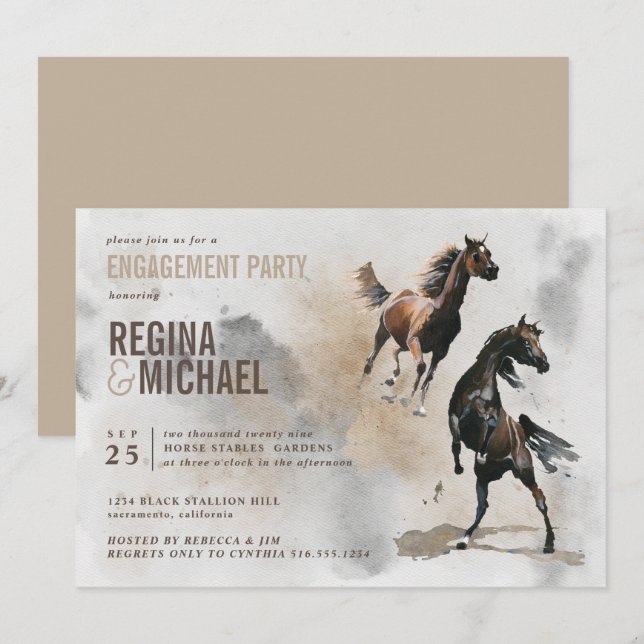 Invitación PARTIDO DE COMPROMISO DE acuarela de caballo salva (Anverso / Reverso)
