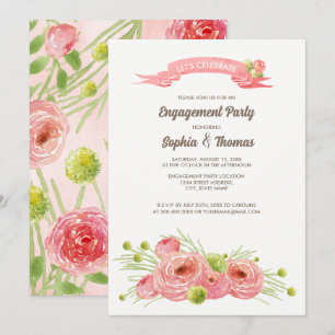 Invitación Partido de compromiso de acuarela de Rosas románti