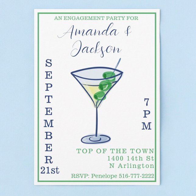 Invitación Partido de compromiso de acuarela Martini Cocktail (Subido por el creador)