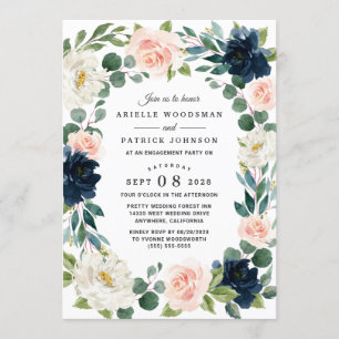 Invitación Partido de compromiso de acuarela rosa de la Marin