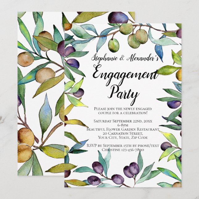 Invitación Partido de compromiso de acuarela toscana de aceit (Anverso / Reverso)