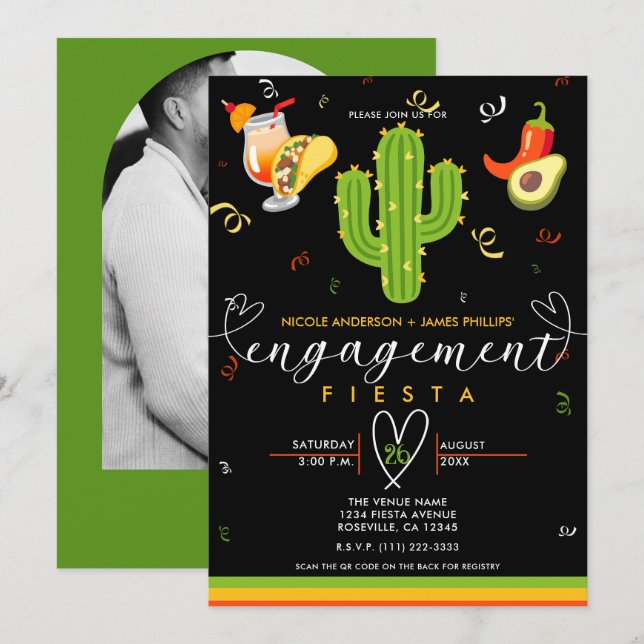 Invitación Partido de compromiso de amor Cactus Fiesta del co (Anverso / Reverso)