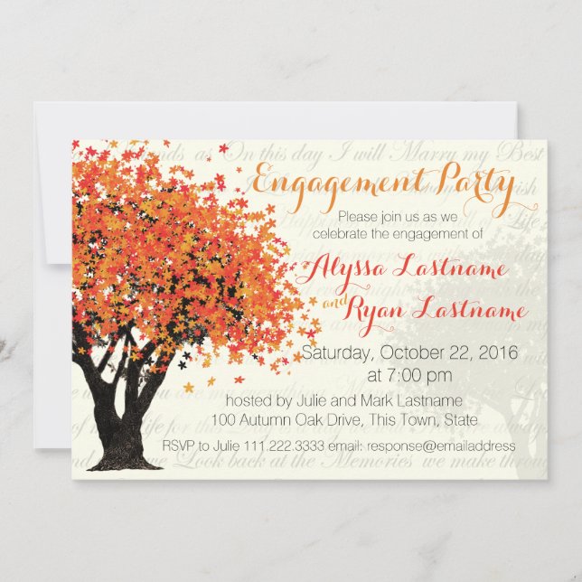 Invitación Partido de compromiso de árbol de otoño (Anverso)