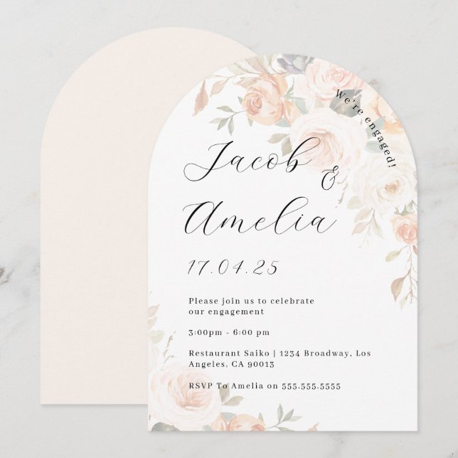 Invitación Partido de compromiso de arco del Naranja floral s (Anverso / Reverso)