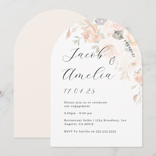 Invitación Partido de compromiso de arco floral Naranja quema (Anverso / Reverso)