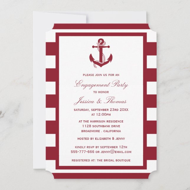 Invitación Partido de compromiso de banda roja de anclaje náu (Anverso)