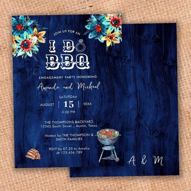 Invitación Partido de compromiso de barbacoa de la madera azu (Subido por el creador)