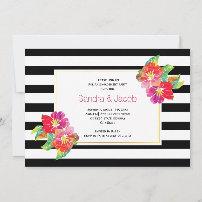 Invitación Partido de compromiso de boda blanco negro de colo (Anverso)