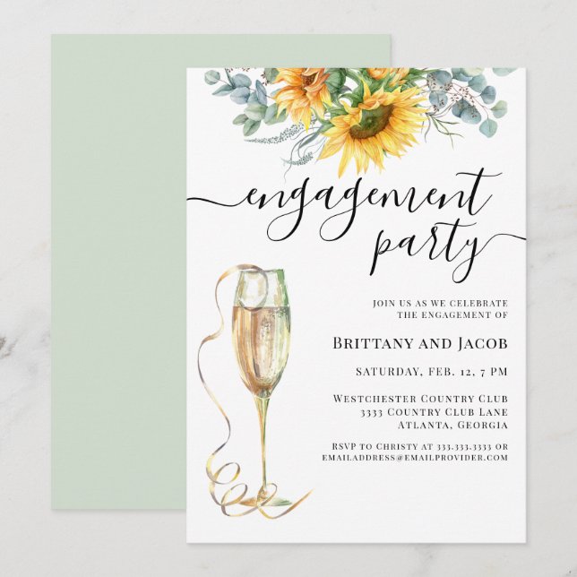 Invitación Partido de compromiso de Boda de girasol acuarela (Anverso / Reverso)