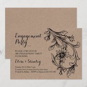 Invitación Partido de compromiso de boda floral de cartón Kra