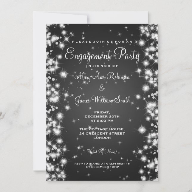 Invitación Partido de compromiso de Boda Negro esparcido de i (Anverso)