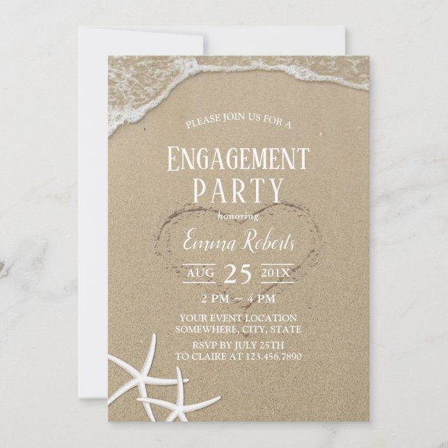 Invitación Partido de compromiso de boda Sand Beach (Anverso)