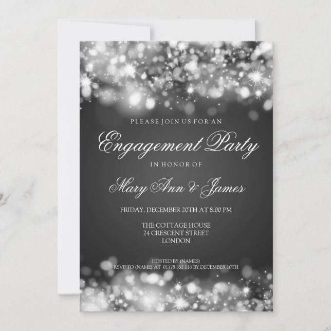 Invitación Partido de compromiso de boda Sparkling Lights Sil (Anverso)
