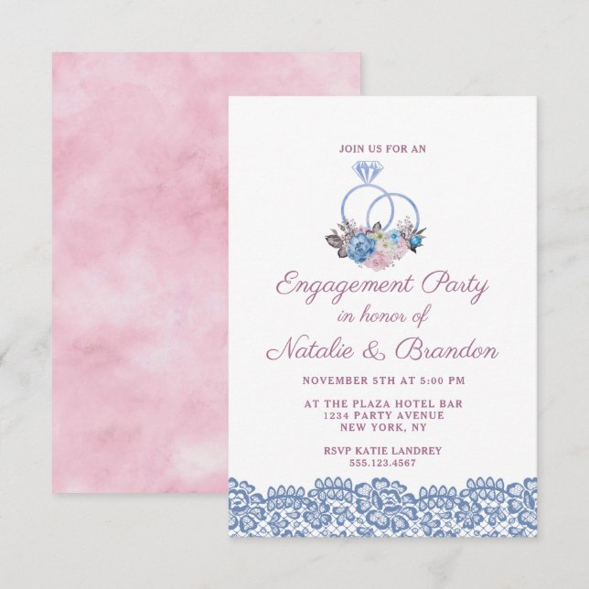 Invitación Partido de Compromiso de Bodas de Moda de Encanto  (Anverso / Reverso)