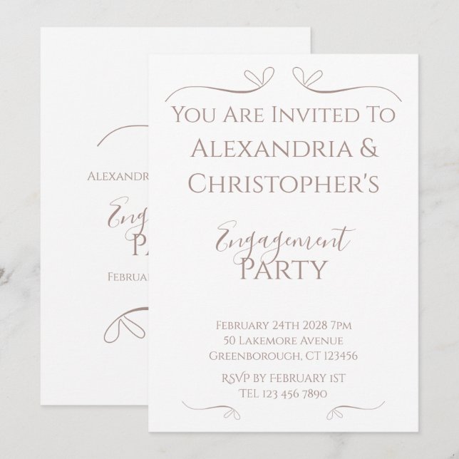 Invitación Partido de compromiso de Bodas de Moda mínima (Anverso / Reverso)